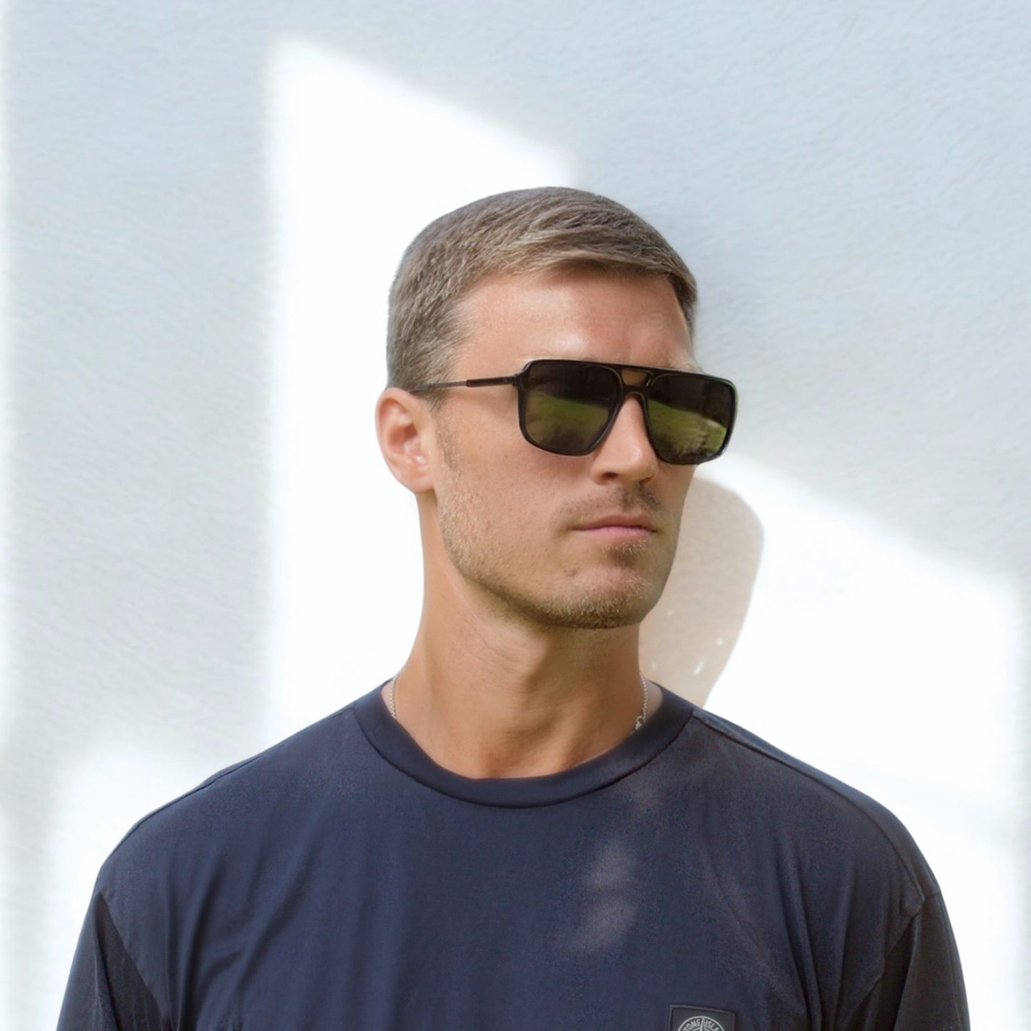 Black oversized square shaped sunglasses with metal arms