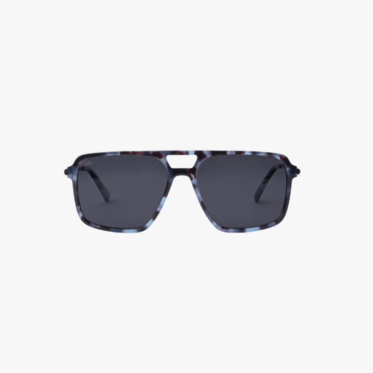 Blue tortoise square shaped sunglasses with metal arms