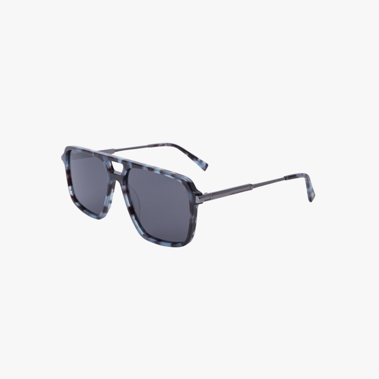 Blue tortoise square shaped sunglasses with metal arms