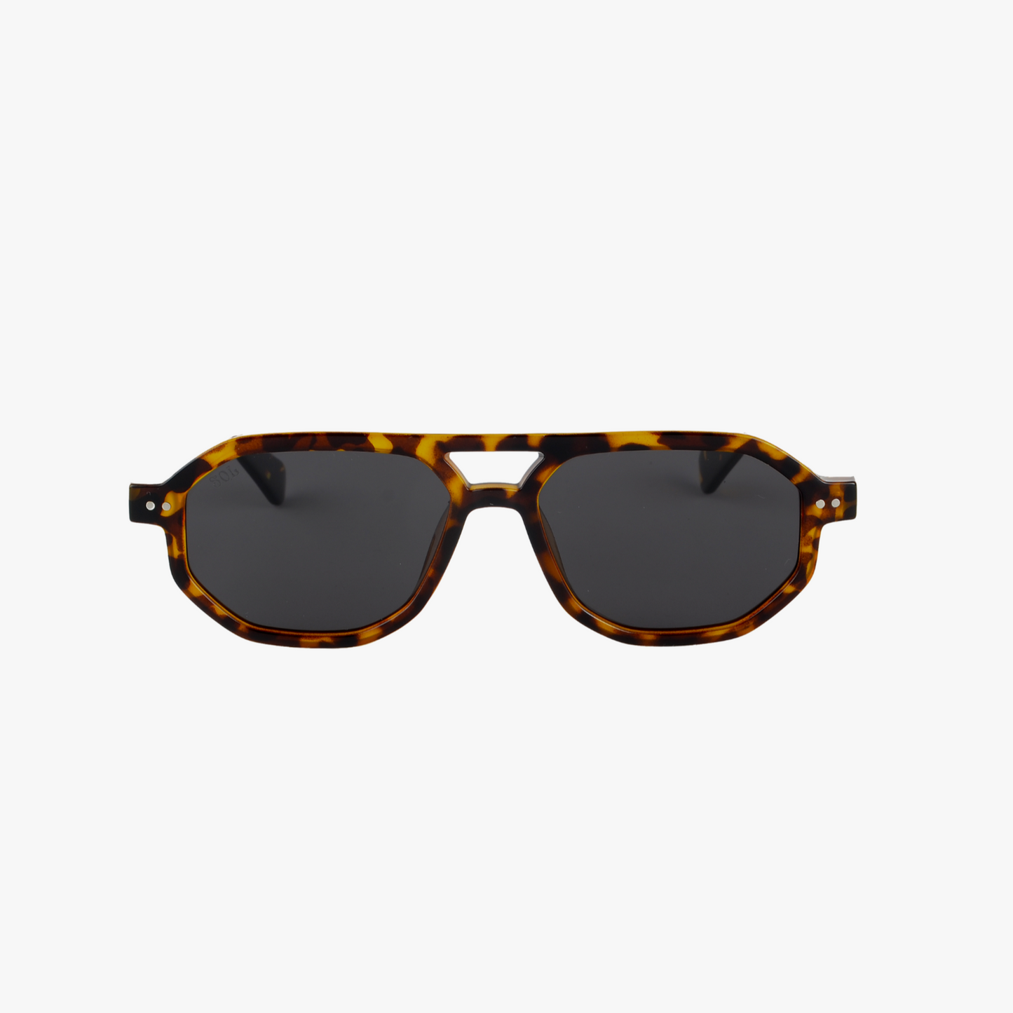 Smaller geometric frame in tortoise with a black/grey lens