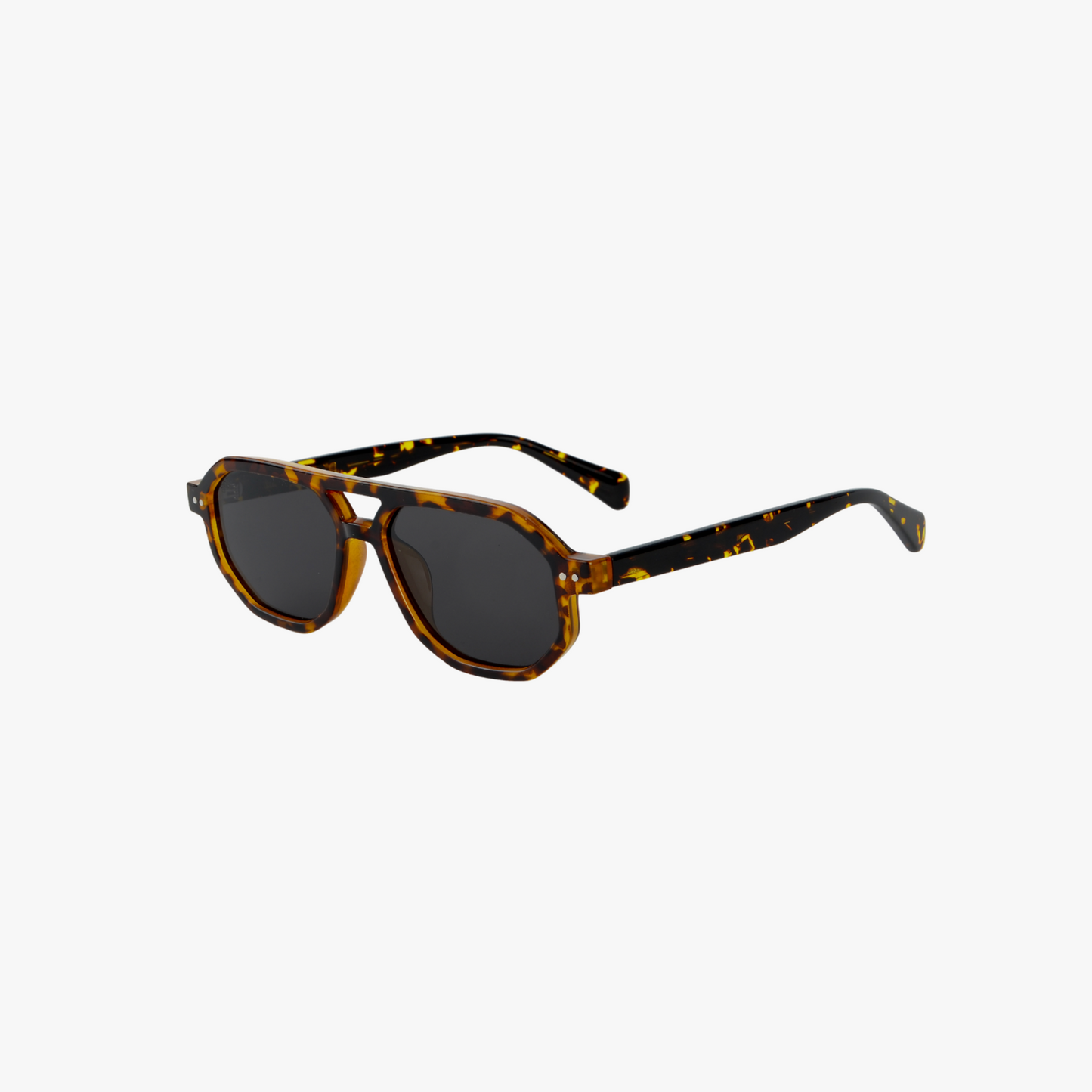 Geometric frame shape in tortoise with a grey/black lens