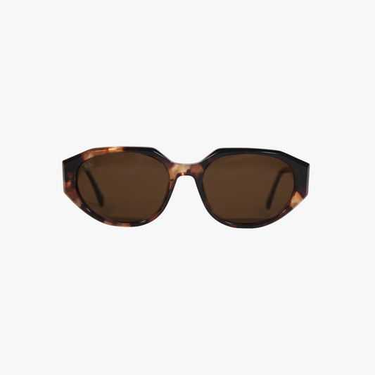 Geometric shaped sunglasses in brown demi with a brown lens