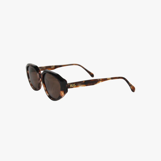Geometric shaped sunglasses in brown demi with a brown lens