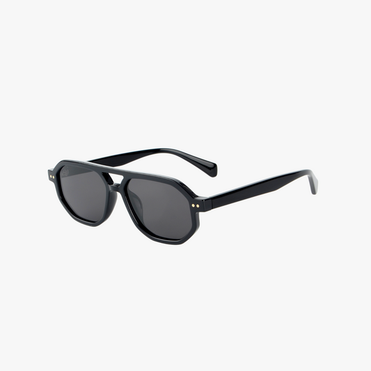Smaller geometric frame in black with a black/grey lens